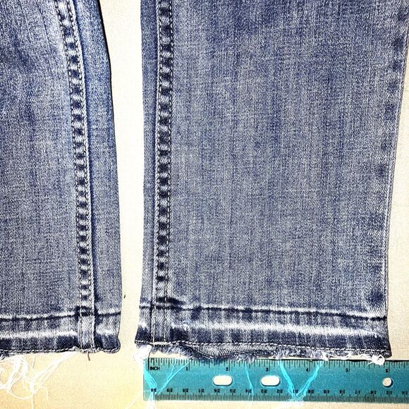 WHITE HOUSE BLACK MARKET THE SLIM 4 Rhinestone Knee Blue Denim Stretch Jeans Mid - Picture 7 of 11